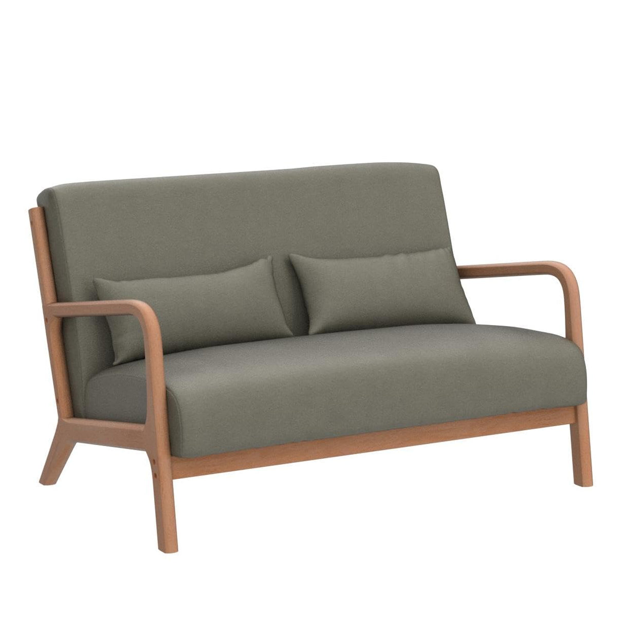 INZOY 50" Love seat Sofa 2 Seat Mid Century Modern Accent Chair, Uplostered 2 Person Couch Loveseat for Small Place Bedroom Office, Wood Frame and Attached 2 Waist Cushions, Green INZOY