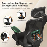 DEVAISE Ergonomic Mesh Office Chair with Adjustable 3D Headrest and Tilt Function, Big and Tall Reclining Comfy Home Computer Desk Chair with Lumbar Support and 3D Armrests, Black DEVAISE