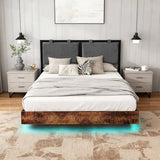 LUCKLIFE Floating Bed Frame Queen Size, with Adjustable Headboard and Smart LED Lights, Upholstered Bed Frame with RGB Lights, Modern Metal Bed, Easy Assembly, Under-Bed Storage, Bedroom LUCKLIFE