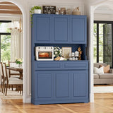 FACBOTALL 74" Pantry Cabinet, Tall Kitchen Pantry Cabinet with 6 Doors and 2 Drawers, Kitchen Hutch with Wide Countertop, Modern Kitchens Cupboard with Adjustable Shelves and Charge Holes, Blue FACBOTALL
