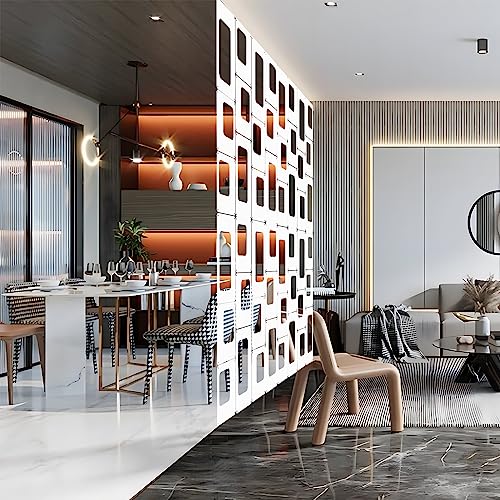 ANMINY 12 PCS Hanging Room Divider Decorative Thick Wall Privacy Screen Panels Set Modern Geometric Pattern Hollow Out Design for Bedroom Living Dining Room Kitchen Office Restaurant Decor - White ANMINY