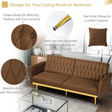 ACMEASE 70” Velvet Futon Sofa Bed with 2 Pillows and Adjustable Armrests, Convertible Sleeper Bed W/Adjustable Backrests, Modern Loveseat for Living Room, Bedroom, Brown ACMEASE