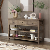 Karl home Console Table Entryway Desk, Sofa Side Table with 3 Drawers 2 Bottom Storage Shelves, Vintage TV Stand for Hallway Living Room Office, Wash Grey 29.9" H Karl home