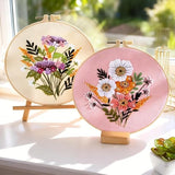 Herdiese Embroidery Kit for Beginners & Adults, 3 PCS Cross Stitch Kit with Floral Patterns – Complete Starter Set with Hoop, Pre-Printed Fabrics, Threads, 9 Needles & Scissors