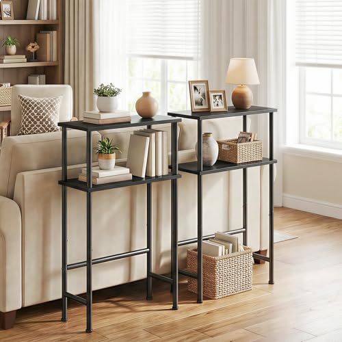 HOOBRO Narrow Console Table for Small Space, 15.7" Entryway Table with Storage, 2 Tier Sofa Table with 2 Shelves, Skinny Console Table for Entryway, Hallway, Living Room, Foyer, Black BB40XG01 HOOBRO