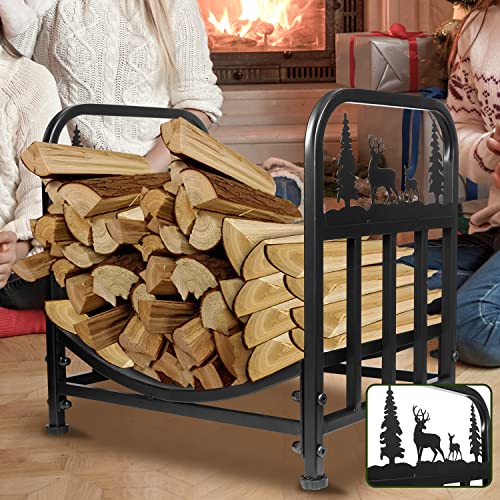 Firewood Rack Outdoor-Heavy Duty Indoor Wood Storage Black Powder Coated Steel Log Rack Wood Holder for Fireplace,Patio, Wood Pile Storage Stacker Organizer with Christmas Elements HomeJayde