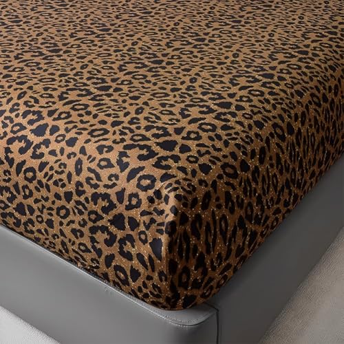 Leopard Pattern Fitted Sheet King Size Soft 100% Microfiber Bedding Sheet with 15" Deep Pocket 1 Piece Fitted Sheet Animal Cheetah Printed Farmhouse Bedding Sheet Cozy Mattress Cover King Bed Sheet LifeTB