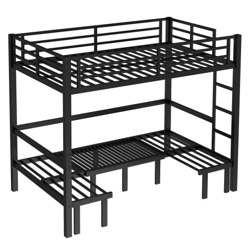Harper & Bright Designs Full Over Full Pull-Out Metal Bunk Bed, Lower Bunk Can be Pulled Out in Three Sections, Top Bed Equipped with Safety Guardrails, Black Harper & Bright Designs