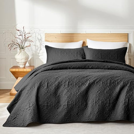 akkialla Twin Quilt Bedding Set for All Seasons,Lightweight Black Bedspreads Twin Size,Modern Style Microfiber Soft Floral Pattern Coverlet Set(1 Quilt,1 Pillow Sham) akkialla