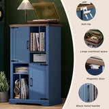 Maupvit Large Record Player Stand, 47" Farmhouse Navy Blue Vinyl Record Storage Cabinet with Barn Doors, Mid-Century Freestanding Rustic Wood Turntable Stand Maupvit