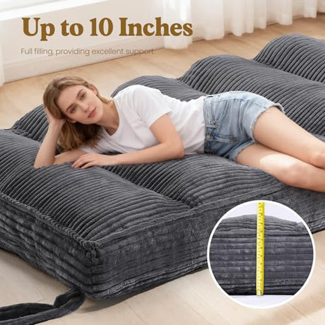 NLDD 10" Futon Mattress Full Size, Ultra Thick Futons Sofa Couch Bed Sleeper Sofa Bed, Versatile Floor Futons Japanese Floor Mattress for Adults, Grey (Frame Not Included) NLDD