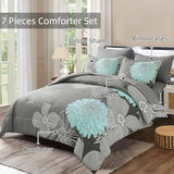 Yiran California King Comforter Set Grey Floral Comforter for All Season Cal King Soft Microfiber Bedding Set,7 Pieces,104"x96" Yiran