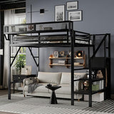 Duxelifin Twin Size Loft Bed with Staircase, Metal Loft Beds with Storage Shelves & Wardrobe, High Lofted Bed Frame, Loft Twin Bed for Boys Girls and Teens, No Box Spring Needed (Black) Duxelifin
