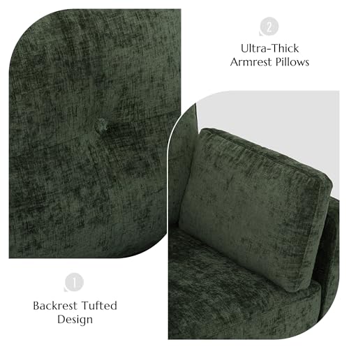 Landassy Home Luxury Oversized Accent Chair, 40.9" Upholstered Comfy Piping Single Armchairs with Comfy Tufted Backrest, Wood Legs, 2 Pillows for Living Room, Bedroom, Chenille, Green