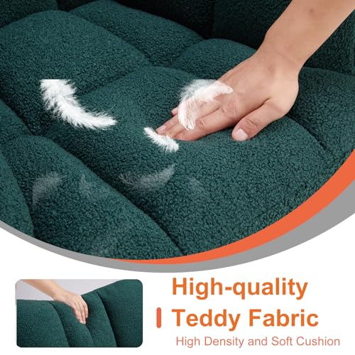 Sweetcrispy Rocking Chair Nursery, Teddy Upholstered Glider Rocker with High Backrest, Reading Chair Modern Rocking Accent Chairs Glider Chair for Nursery, Living Room, Bedroom, Forest Green Sweetcrispy