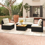 Tangkula 5 Piece Rattan Sofa Set, Patiojoy Outdoor Wicker Furniture Set with Seat & Back Cushions, Square Coffee Table, Patio Sectional Sofa Set for Backyard, Poolside, Garden Tangkula