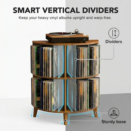 YKLYTBD Record Player Stand with Vinyl Storage, Corner Turntable Stand Holds Up to 110 Albums, 2-Tier Mid-Century Modern Media Console & End Table for Small Spaces YKLYTBD