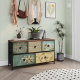 Tohomeor Dresser with Drawers for Bedroom Chest of Drawers Fabric Dresser for Closet,Nursery Entryway Hall Tree TV Stand for Living Room Retro Floral Pattern Drawers Wooden Top (5 Drawers) Tohomeor