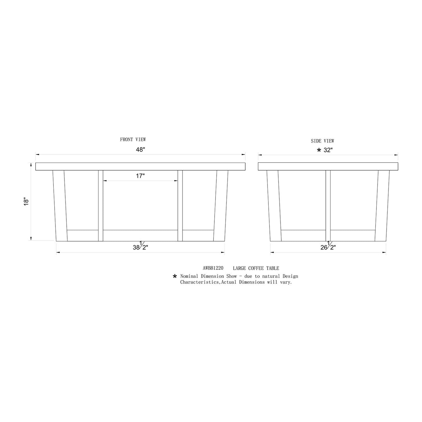 Alaterre Furniture Berkshire Acacia W Wood Large Coffee Table, Natural Live Edge, 32 in x 48 in x 18 in, Brown - WoodArtSupply