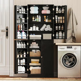 Giantex Kitchen Pantry Cabinet, 65.5" Tall Kitchen Hutch w/8-Tier Storage Cabinet, 16-Tier Door Shelves & Adjustable Shelves, 4-Door Freestanding Buffet Sideboard for Dining Room, Living Room (Black) Giantex