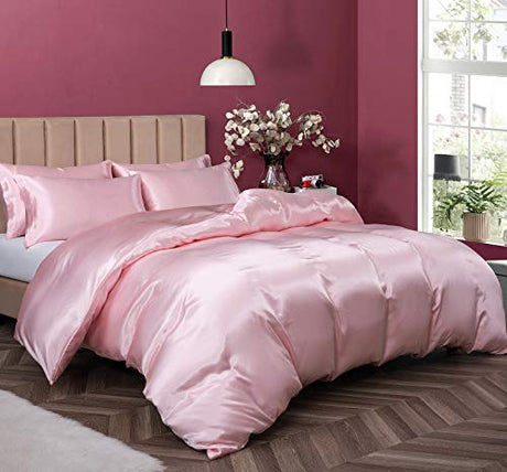 P Pothuiny Satin Duvet Cover Twin, Single Soft Duvet Cover Only, Luxury Silky Like Blush Pink Duvet Cover 68" x 90" Sold Separately - Zipper Closure & Corner Ties P Pothuiny