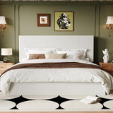 Allewie King Bed Frame, Upholstered Platform Bed, Adjustable Vertical Channel Tufted Headboard, Corduroy Fabric, Modern Low Profile, Wooden Slats, No Box Spring Needed, Easy Assembly, White Allewie