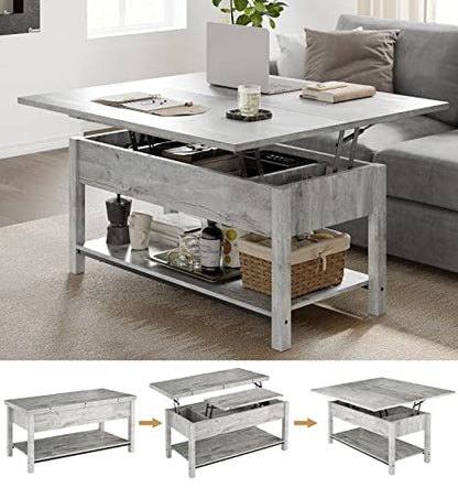 FABATO 41.7" Lift Top Coffee Table, 4 in 1 Multi-Function with Storage for Living Room, Coffee Table Converts to Dining Table for Dining Reception Room, Gray