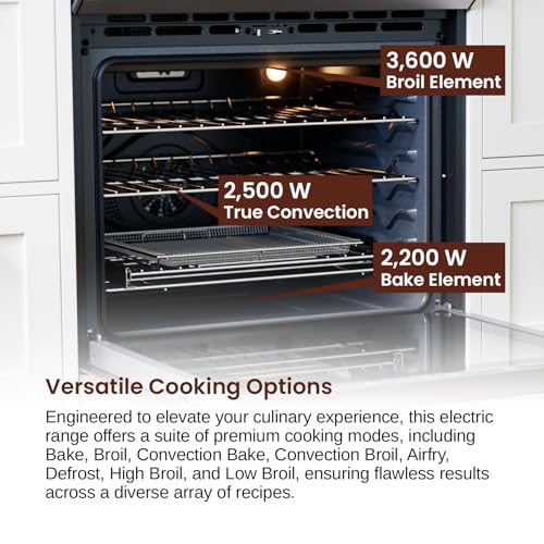 RANGAIRE RRE303GS 30" Electric Range, 5 Burners, 5.0 cu. Ft. Capacity, Freestanding Slide-in AirFry, True Convection Oven, Self Cleaning, Easy Reach Racks, Glass Touch, Stainless Steel Rangaire