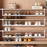 Under-Shelf Expandable Shoe Rack Organizer, White Metal, 40-70cm Width Adjustable, Cabinet Storage for Closet (2 Pcs) Generic