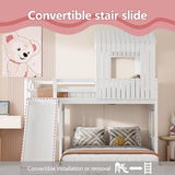 Harper & Bright Designs House Floor Bunk Beds with Slide, Wooden Twin Over Full Bunk Beds with Slide, Roof and Guard Rail for Kids, Teens, No Box Spring Needed (White, Twin Over Full Size) Harper & Bright Designs