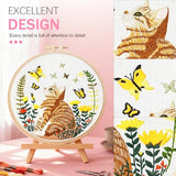 Huacan Embroidery Kit for Beginners Adults Includes Stamped Cat Pattern, Hoop, Color Threads,Tools,Easy to Follow Instruction