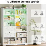 ANCTOR Book Shelf with Light and Drawers, 55" W x 79" H, 7-Tier Double Wide Bookshelf with Pegboard, Freestanding Deep Bookcase for Living Room, White ANCTOR