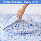 Softan Twin Floral Sheets, Microfiber Blue Flower Printed Fitted Sheets with Non-Slip Corner Straps and 15" Deep Pocket, Butterfly Patterned Cozy Bed Sheets, Single Sheets & Pillowcase Sets Softan