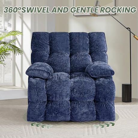 VIKAYAMICS Oversized Rocker Recliner Chair 42” Power Swivel Recliner for Living Room Overstuffed Extra Wide Rocking Recliners with Breathable Soft Fabric Up to 400lbs(Manual Blue) VIKAYAMICS