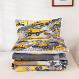 Feelyou Kids Construction Comforter Set Twin Bedding Sets for Boys Toddler Children Cartoon Cars Excavator Tractor Comforter Set Construction Machinery Truck Duvet Set Cars Bed Set with 1 Pillow Case Feelyou