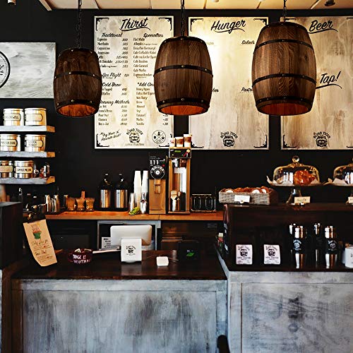 Newrays Antique Wood Wine Barrel Pendant Lamp Hanging Rustic Unique Kitchen Bar Ceiling Lamp Light Fixtures (XS) Newrays
