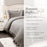 Lush Decor Reyna Ruffle Comforter Set - 3 Piece Cozy Ruffled Bedding Set - Timeless Elegance and Comfort for Dorm Room - Full/ Queen, Gray Lush Decor