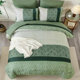 Dinjoy Green King Size Comforter Set,Striped Bed in a Bag King 7 Pieces Soft Microfiber Bedding Comforters Sets Boho Bed Complete Set for Summer All Season Dinjoy