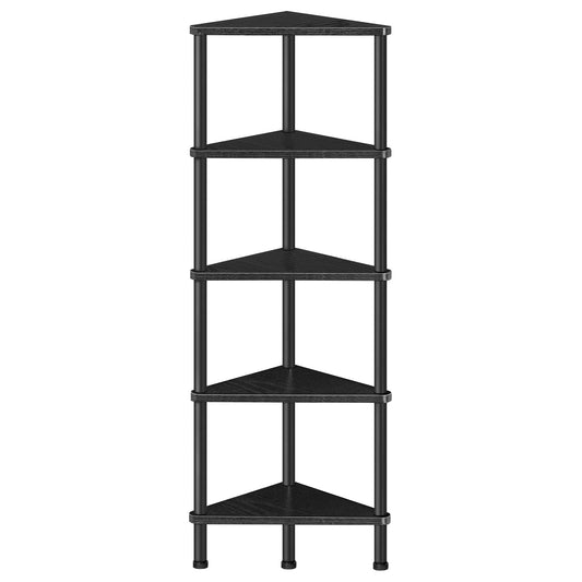 HOOBRO Corner Shelf Stand, Industrial 5-Tier Wall Corner Bookshelf with Metal Frame, Plant Corner Display Shelf, Corner Bookcase for Small Spaces, Bedroom, Living Room, Black BK33CJ01