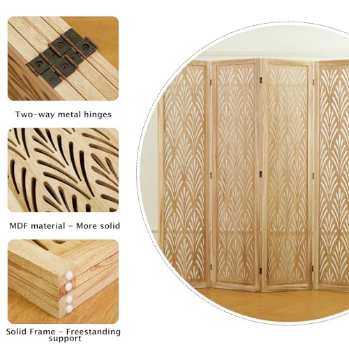 5.6Ft Room Divider Folding Wood Simple Carved Partition Screen for Home Office Garden - 4 Panels (Natural) Svimi