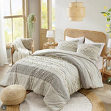 Hyde Lane Farmhouse Comforter Set Gray, Full/Queen Size Boho Bedding Sets, Cotton Top with Modern Neutral Style Clipped Jacquard Stripes, 3-Pieces Including Matching Pillow Shams (90x90 inches) Hyde Lane