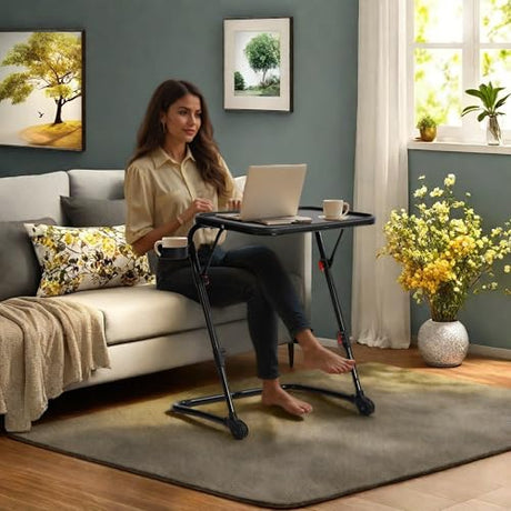 Homy Casa Adjustable Z Shaped Study Desk with Cup Holder, No Assembly Required,Space Saving Portable Laptop Foldable Table for Home Office Living Room & Bedroom, Sturdy Metal Frame with PP Top, Black Homy Casa