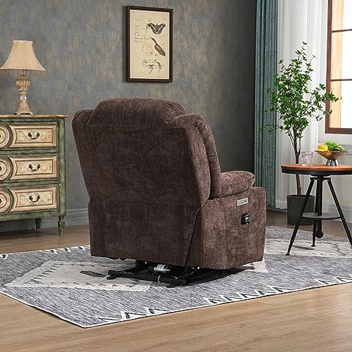 2024 Power Lift Recliner Chair with Full-Body Massage and Heat for Elderly, Hand Remote Control, Upgraded Powerful Motor, Extended Footrest, USB Ports, Stainless Steel Cup Holders, Chenille Brown