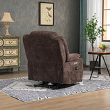 2024 Power Lift Recliner Chair with Full-Body Massage and Heat for Elderly, Hand Remote Control, Upgraded Powerful Motor, Extended Footrest, USB Ports, Stainless Steel Cup Holders, Chenille Brown Trustyue