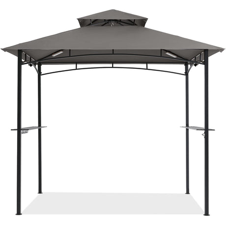 COOSHADE 8'x 5' Grill Gazebo Double Tiered Outdoor BBQ Gazebo Canopy with LED Light (Gray) COOSHADE