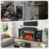 Naice 80" Electric Fireplace with Mantel, Fireplace TV Stand for TVs Up to 90", Modern Entertainment Center, Realistic Stacked Stone Surround 30" 3D Realistic Flame Heater Ideal for Living Room,Black Naice