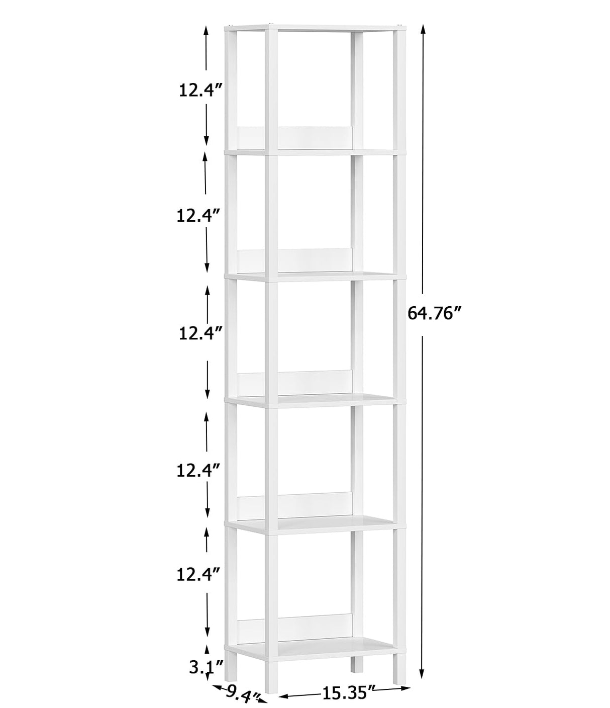 VIMBER 6 Tier Bookshelf with Anti-Fall Baffle, Tall 64.79" Bookcase with DIY Shelves, Industrial Book Shelf Storage Organizer, Display Free Standing Shelf Unit for Bedroom, Living Room, Office, White VIMBER