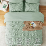 CozyLux Twin Comforter Set with Sheets Sage Green, 5 Pieces Pintuck Bed in A Bag, Twin Bed Set Gift for Family, Pinch Pleat Bedding Set with Comforter, Sheets, Pillowcase & Sham CozyLux