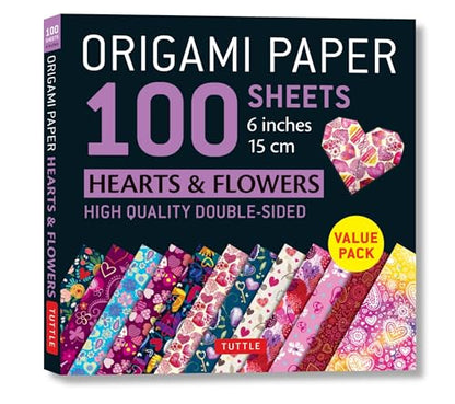 Origami Paper 100 sheets Hearts & Flowers 6" (15 cm): Tuttle Origami Paper: High-Quality Double-Sided Origami Sheets Printed with 12 Different Patterns: Instructions for 6 Projects Included - WoodArtSupply