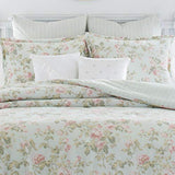 Laura Ashley Home - King Comforter Set, Reversible Cotton Bedding, Includes Matching Shams with Bonus Euro Shams & Throw Pillows (Madelynn Pastel Blue, King) Laura Ashley